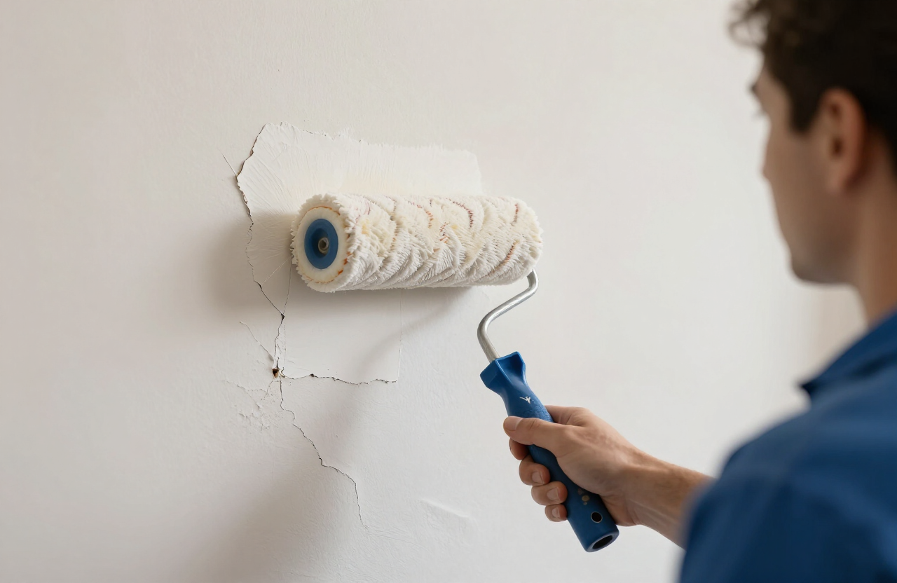 Elastomeric primer applied to plaster wall in a Leonia estate