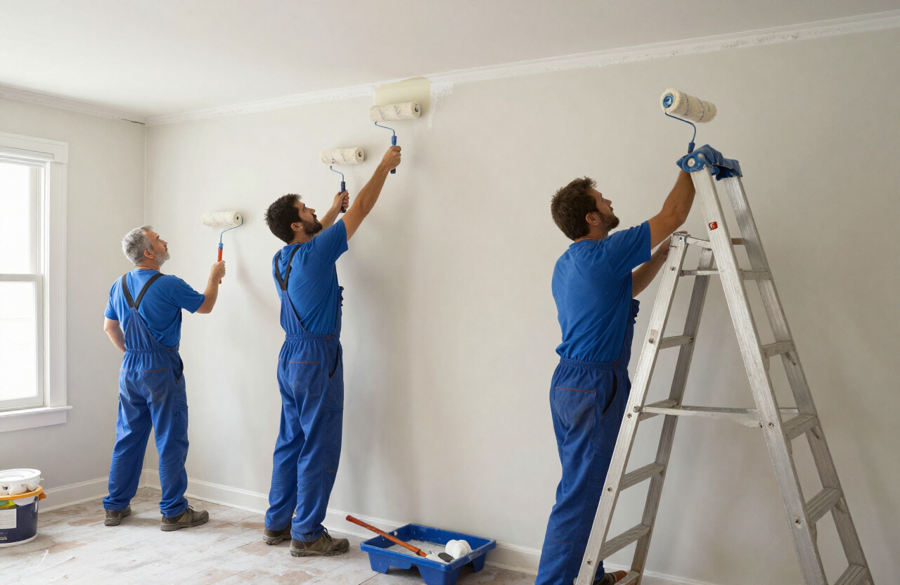 Professional interior painting crew at work in a West New York NJ apartment