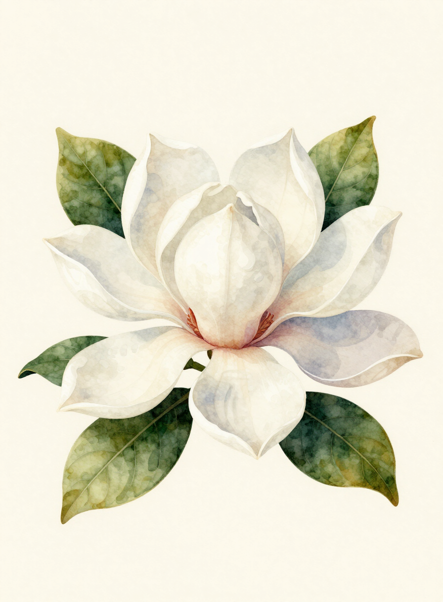 Watercolor painting of a white Magnolia