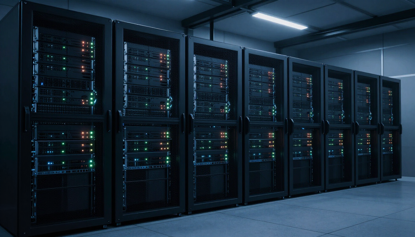 Disaster recovery data center with server racks and backup infrastructure