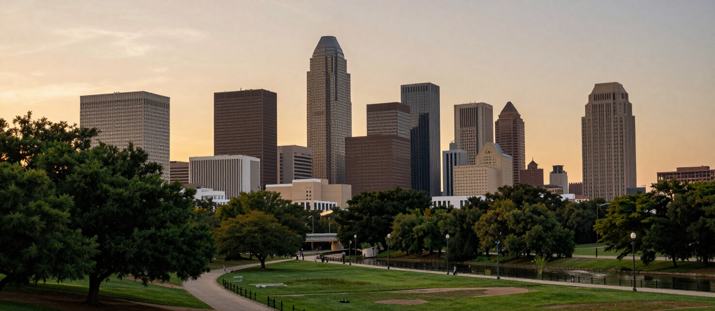 Houston skyline at golden hour