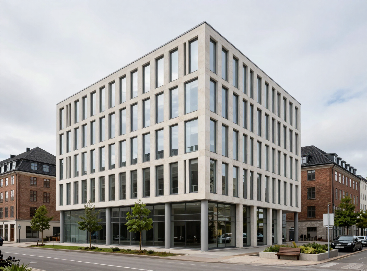 Geometric contemporary architecture and city surroundings