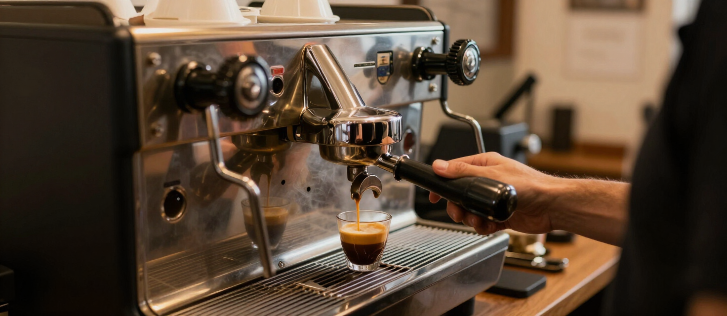 Barista preparando espresso no Orube Coffee