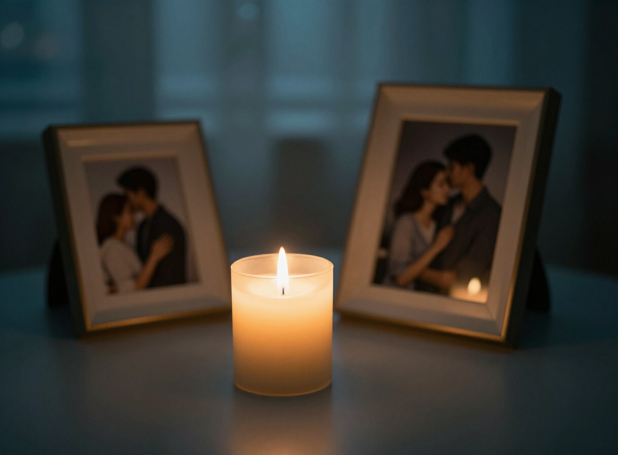 A single lit candle in a quiet, dark room, evoking remembrance.