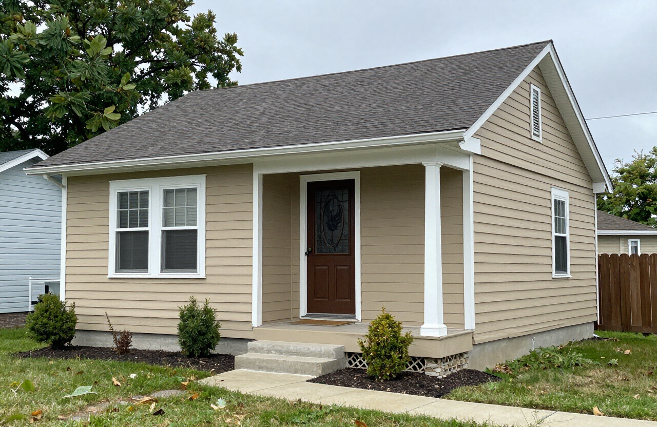 Rutherford NJ Craftsman bungalow before color update with dull tan siding