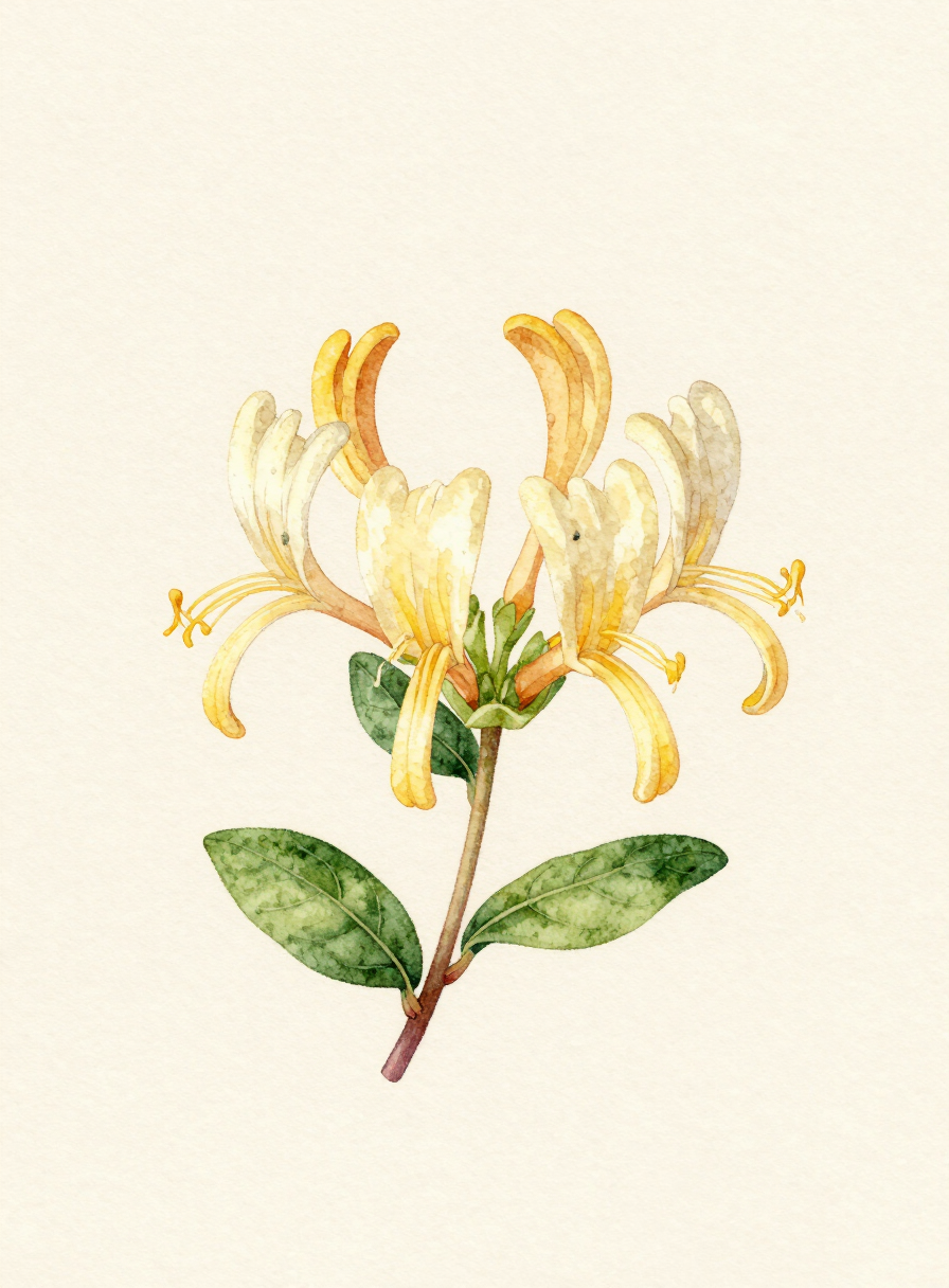 Watercolor painting of a cream Honeysuckle