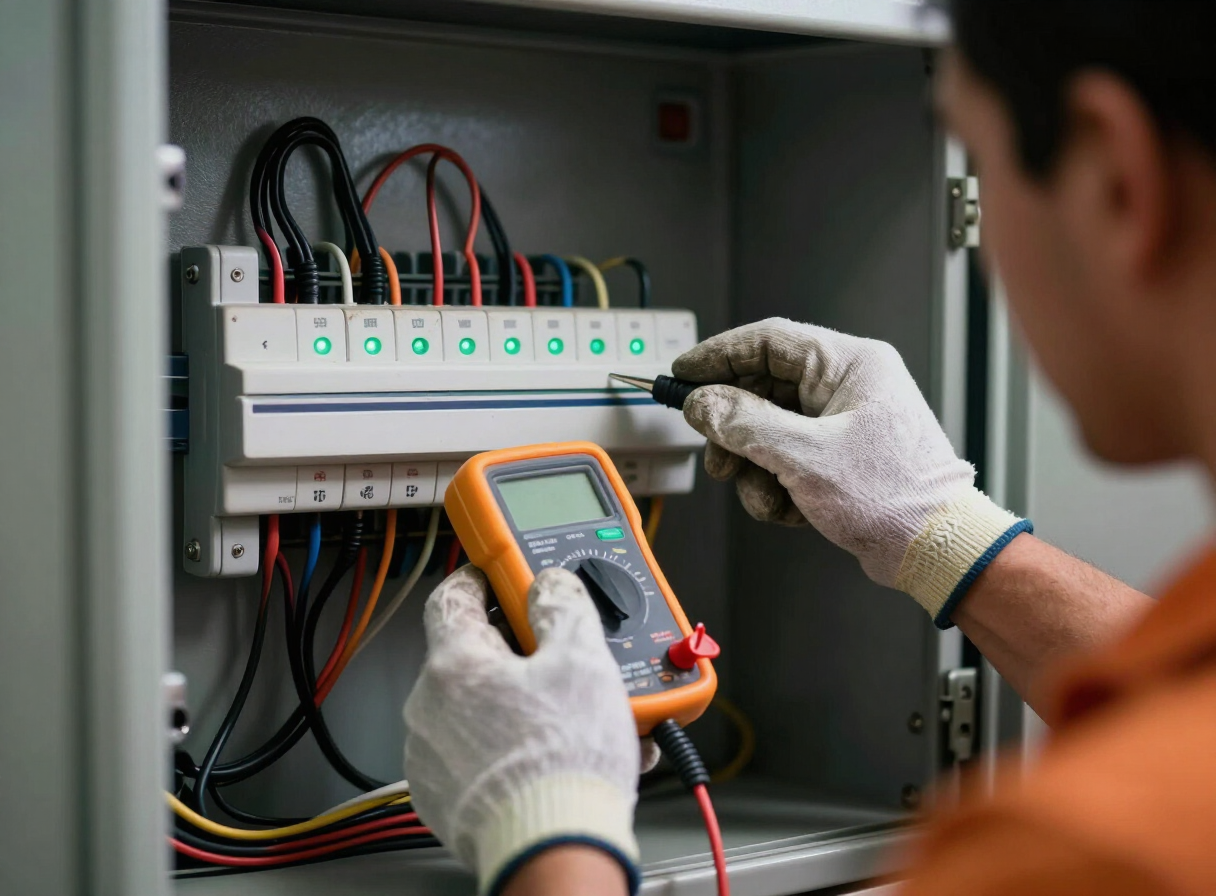 Profissional verificando uma instalação elétrica