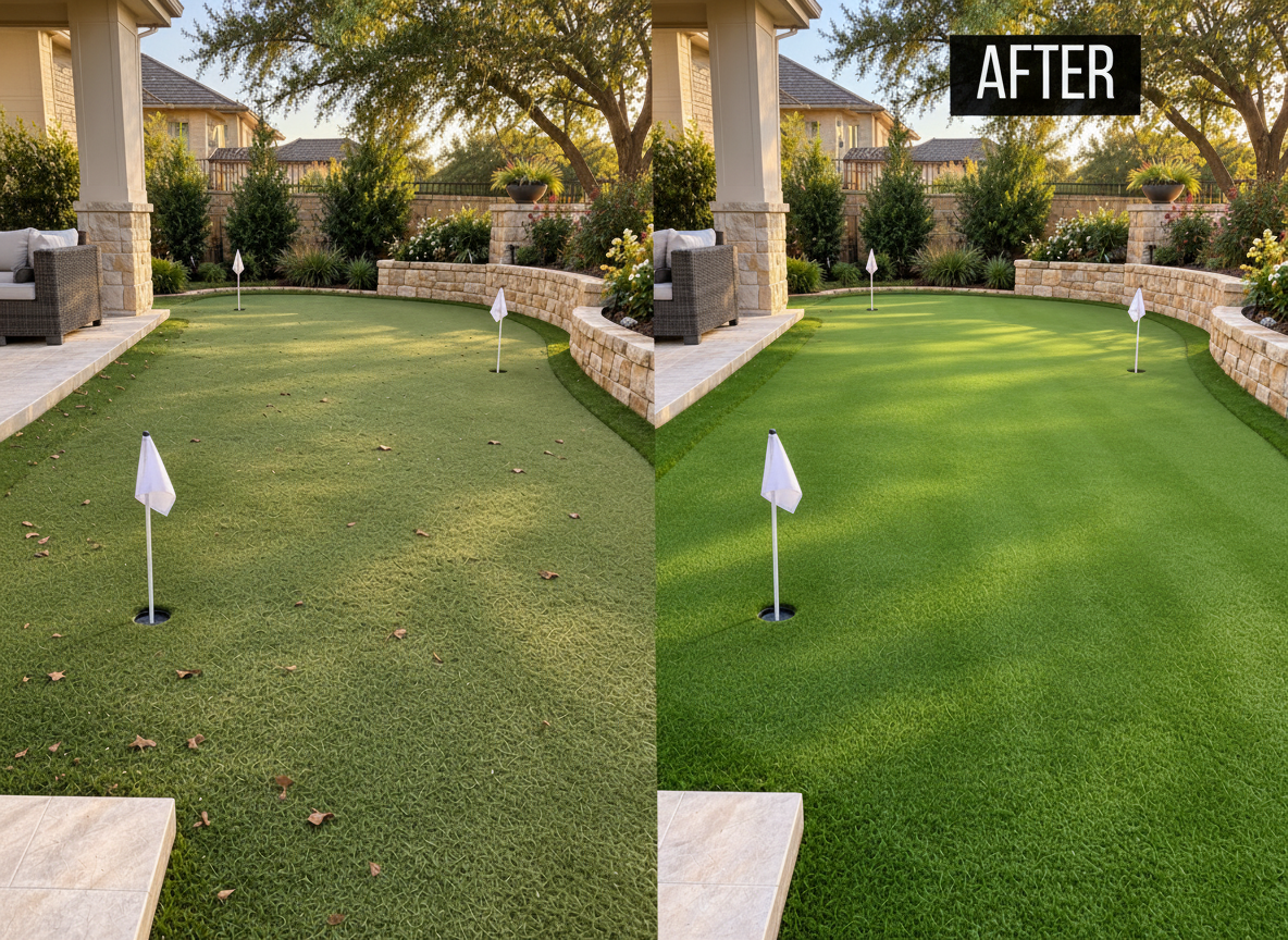 Luxury backyard green — Katy, TX — before
