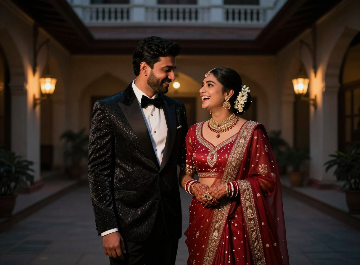 Pre-wedding couple shoot in a heritage courtyard in Bihar