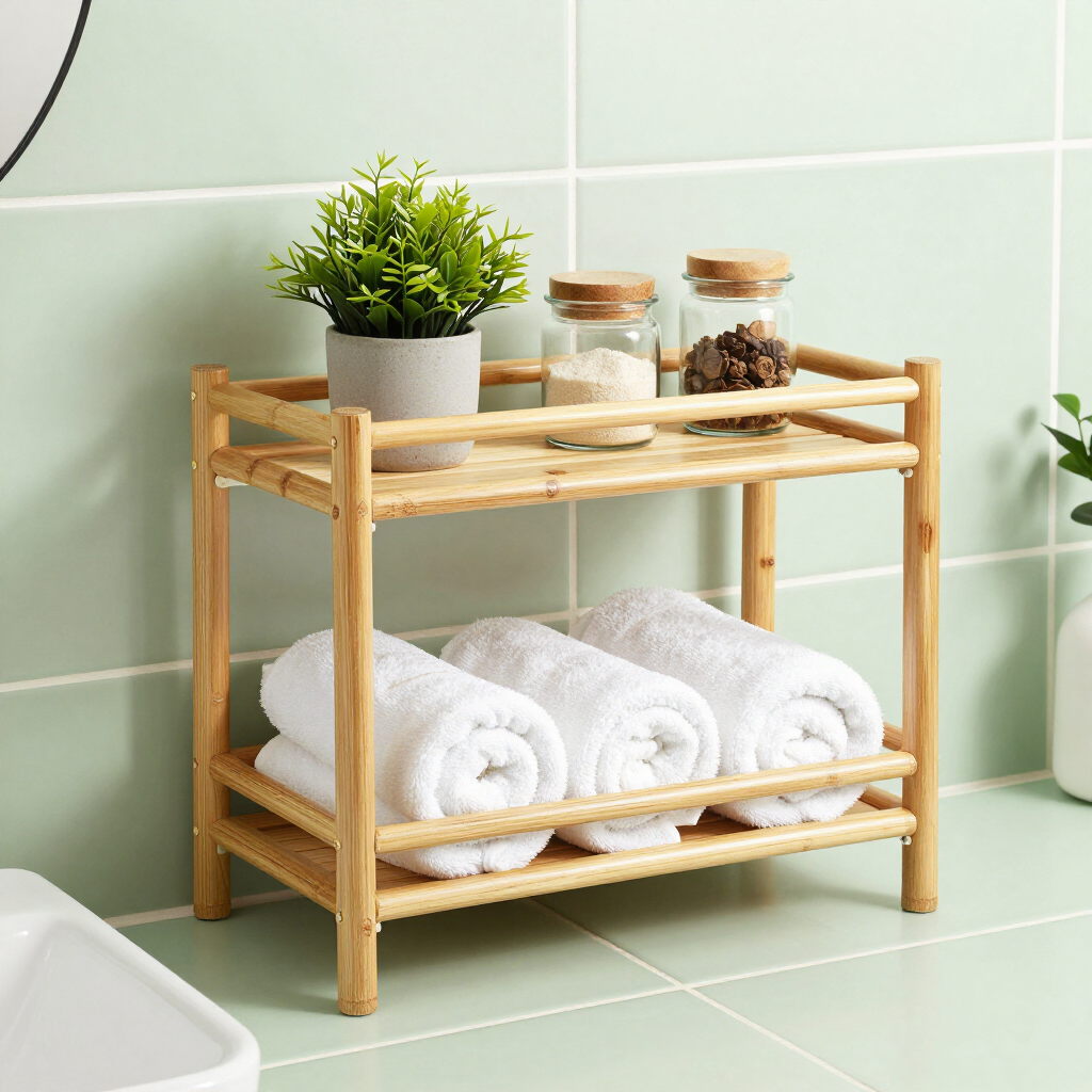 Bamboo bathroom shelf organizer