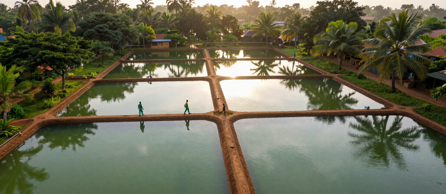 Aerial view of GALATSIX fish ponds in Ogun State, Nigeria