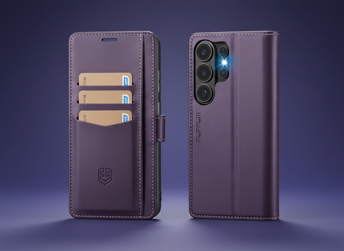 FLIPALM Magnetic Leather Wallet Case in Purple