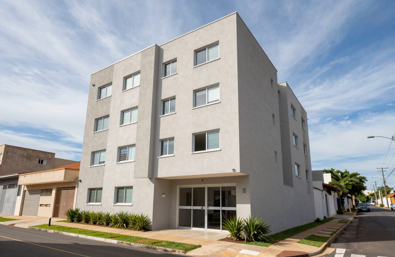 Fachada de um pequeno prédio residencial bem conservado