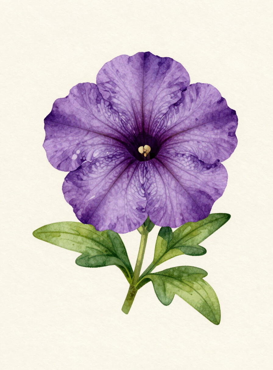 Watercolor painting of a violet Petunia