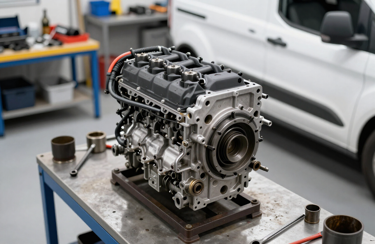 Ford Transit Connect 1.5 EcoBlue engine on a rebuild bench