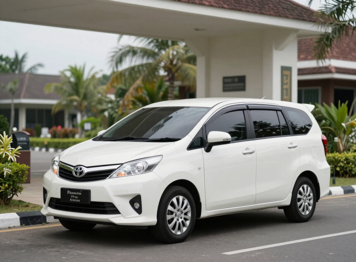 Toyota Avanza mobil kecil berwarna putih untuk sewa dengan sopir di Pelabuhan Ratu, Jawa Barat