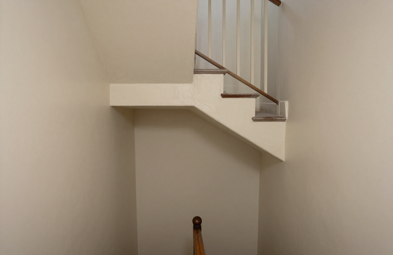 Townhouse stairwell before painting in Wood-Ridge NJ with scuffed walls and dated color