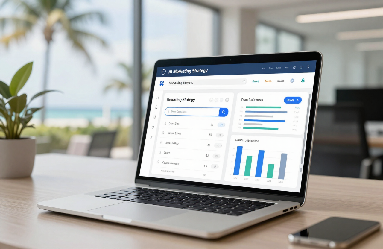 AI SEO company in Palm Beach and Broward analyzing search rankings and AI marketing dashboards