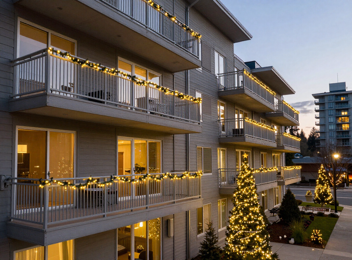 Clean white Christmas lights in Vancouver with exclusive seasonal lighting and commissioned ridgeline light configuration.