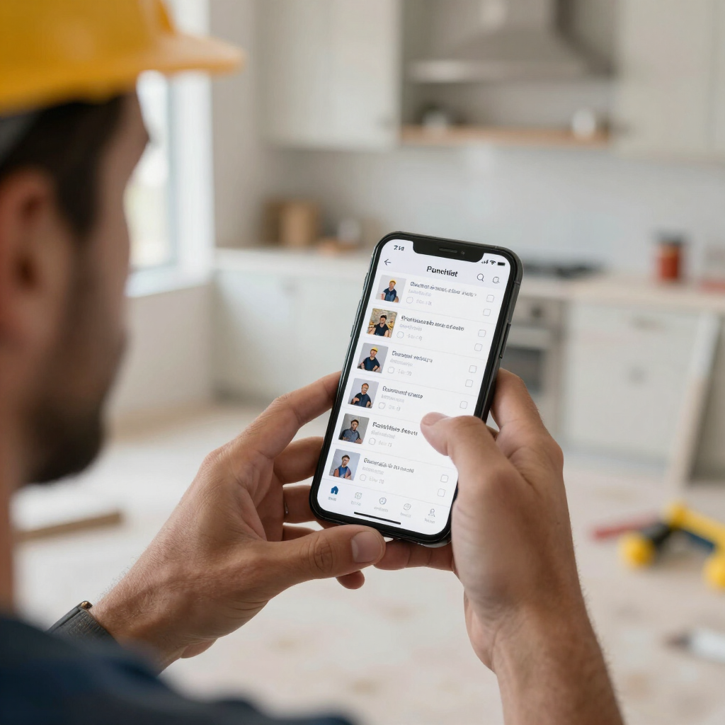 Site manager documenting a construction deficiency with a photo during a walkthrough