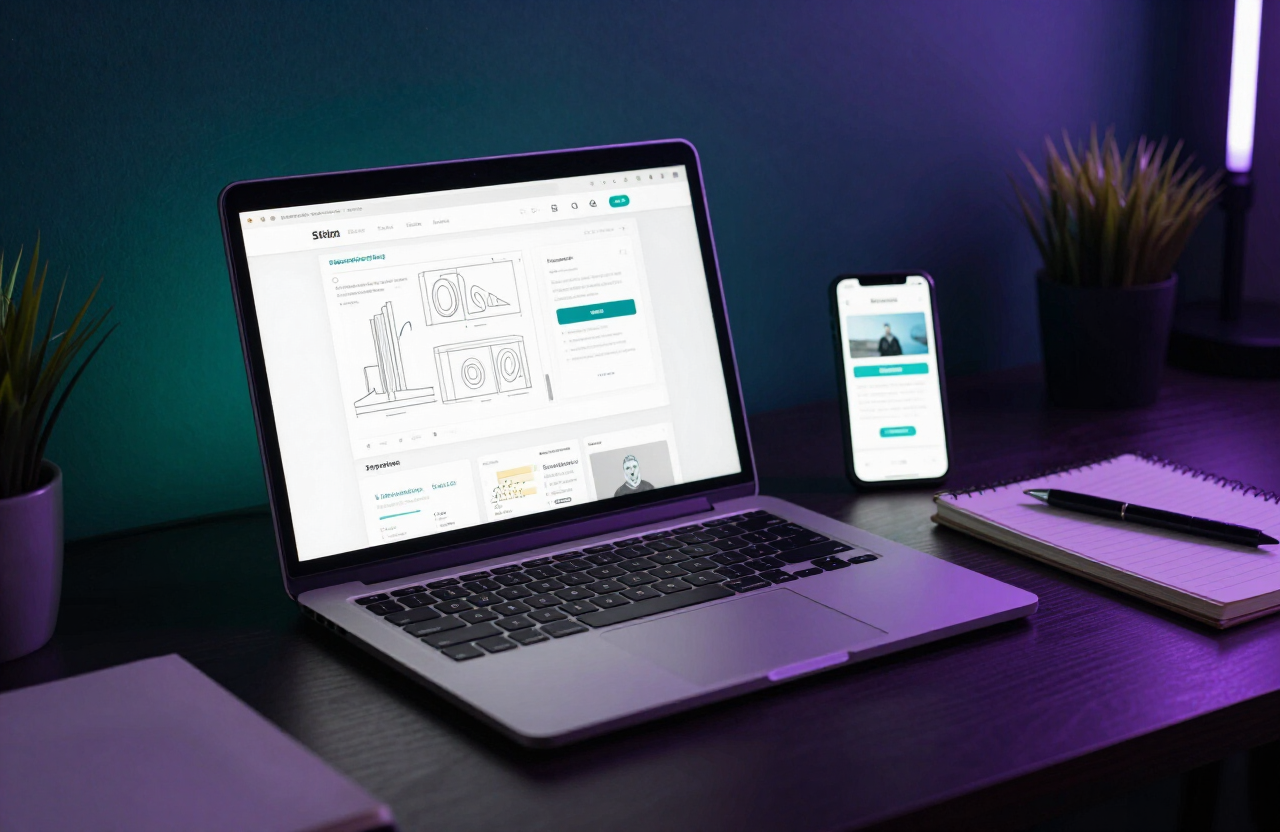 Modern web design workspace in Bangalore showing 2025 design trends on a laptop screen