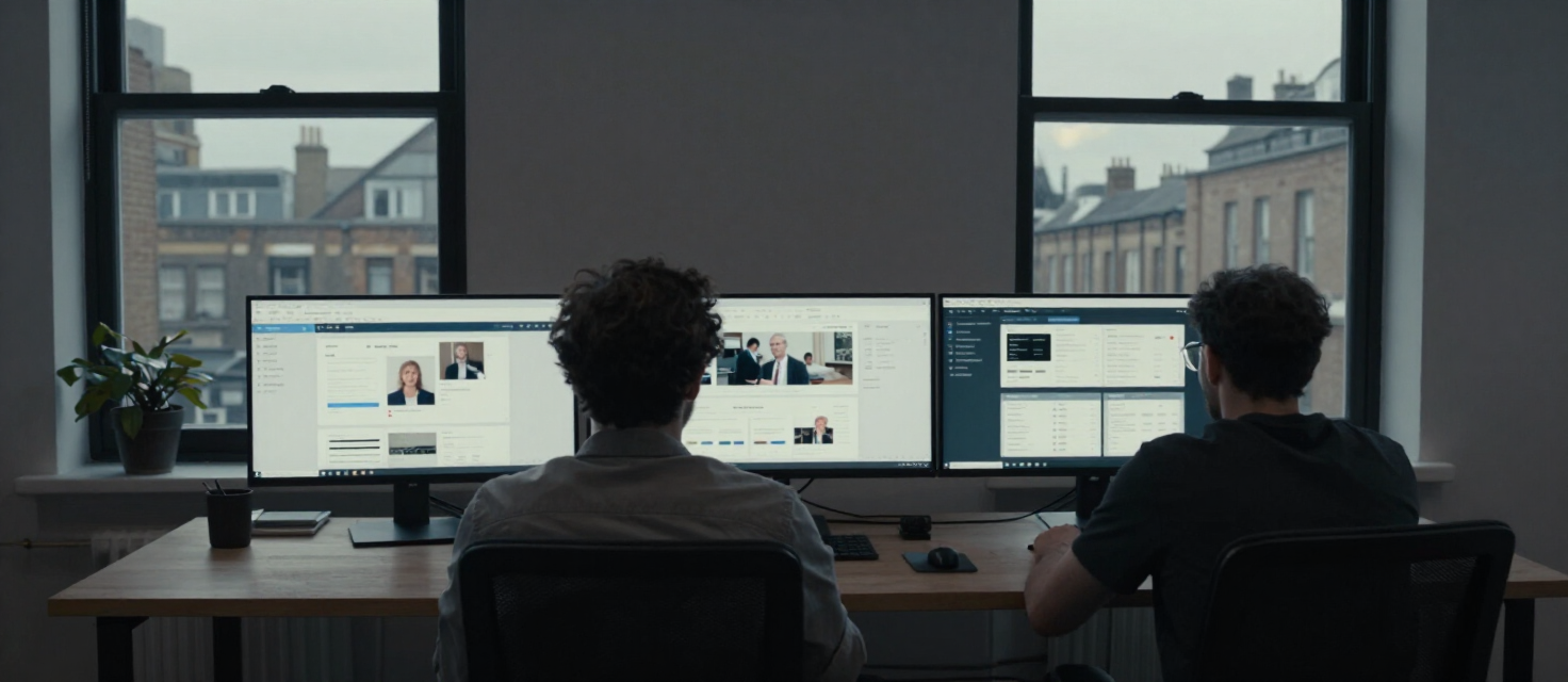 Designers working on website wireframes and analytics dashboards in the Indite Web Digital studio