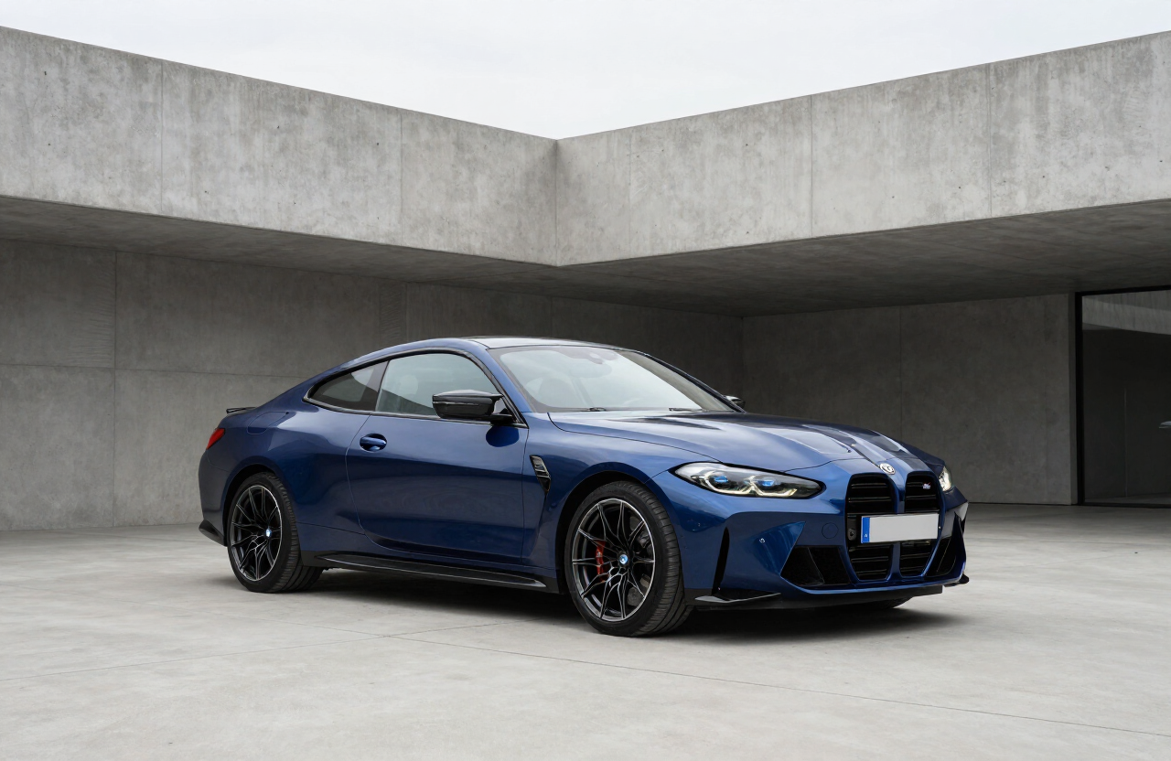 BMW M4 Competition Blu notte, vista di tre quarti