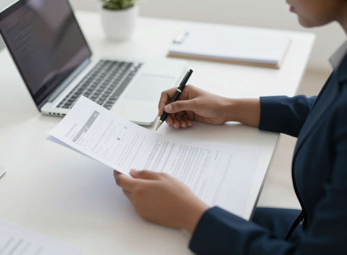 Accountant reviewing VAT documents and spreadsheets at a desk