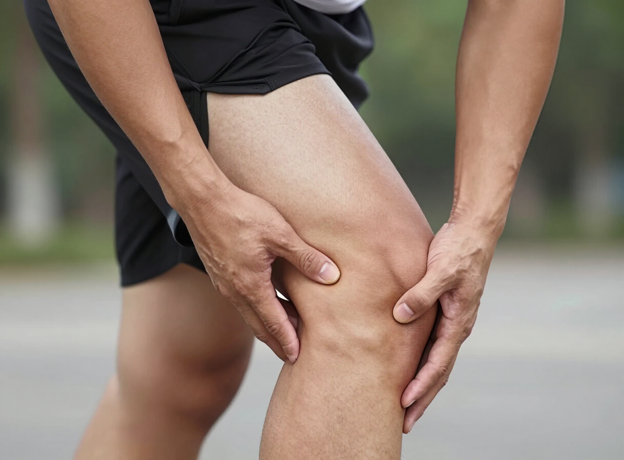 Hands holding the thigh after a muscle strain