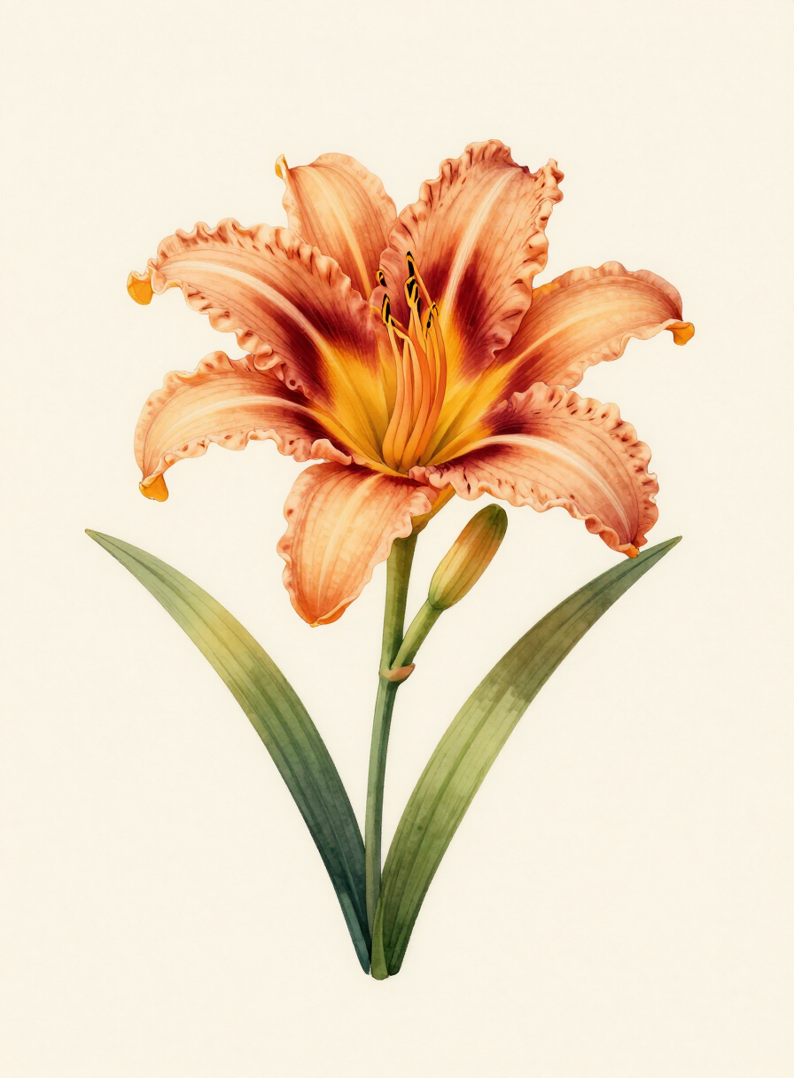 Watercolor painting of a apricot Daylily