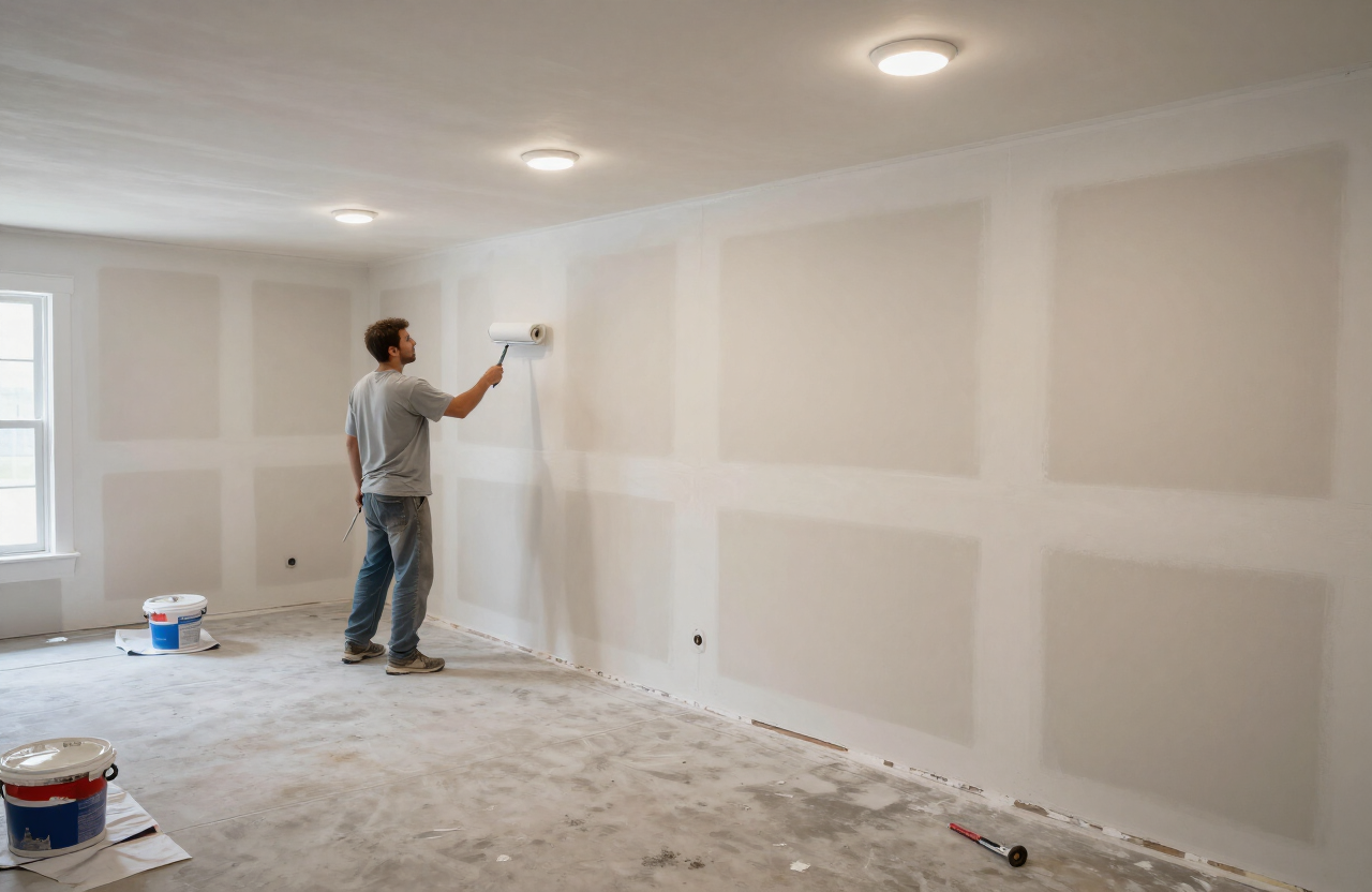 Basement painting in progress in a Lodi NJ home