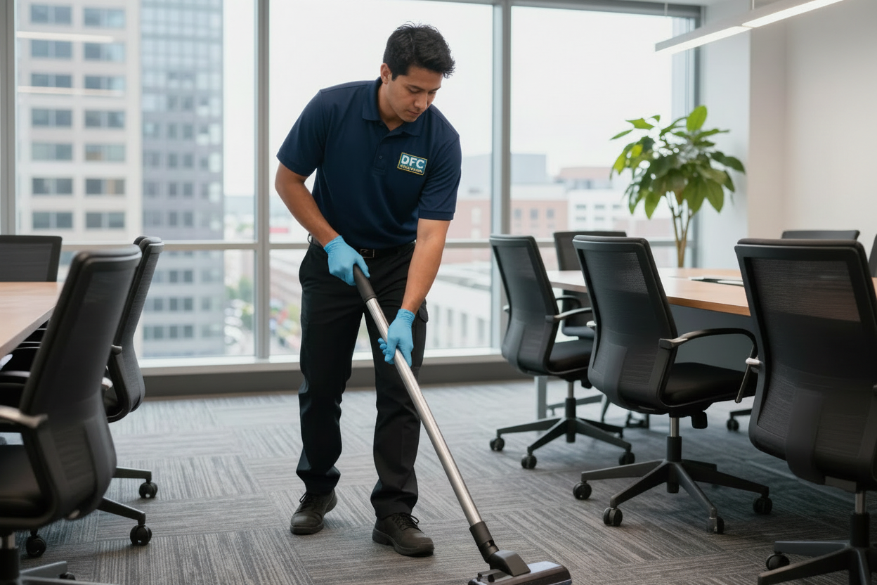 Vacuumed conference room carpet