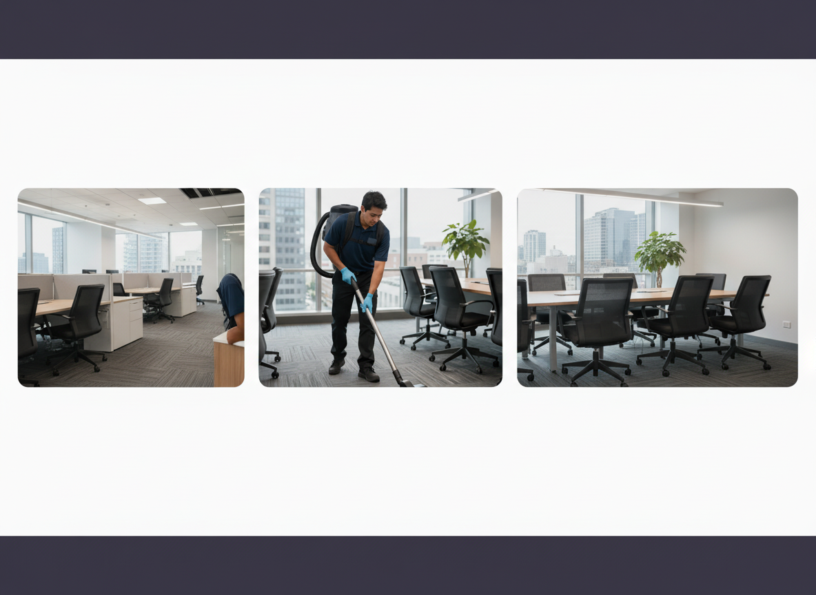 Professional man cleaning modern office space