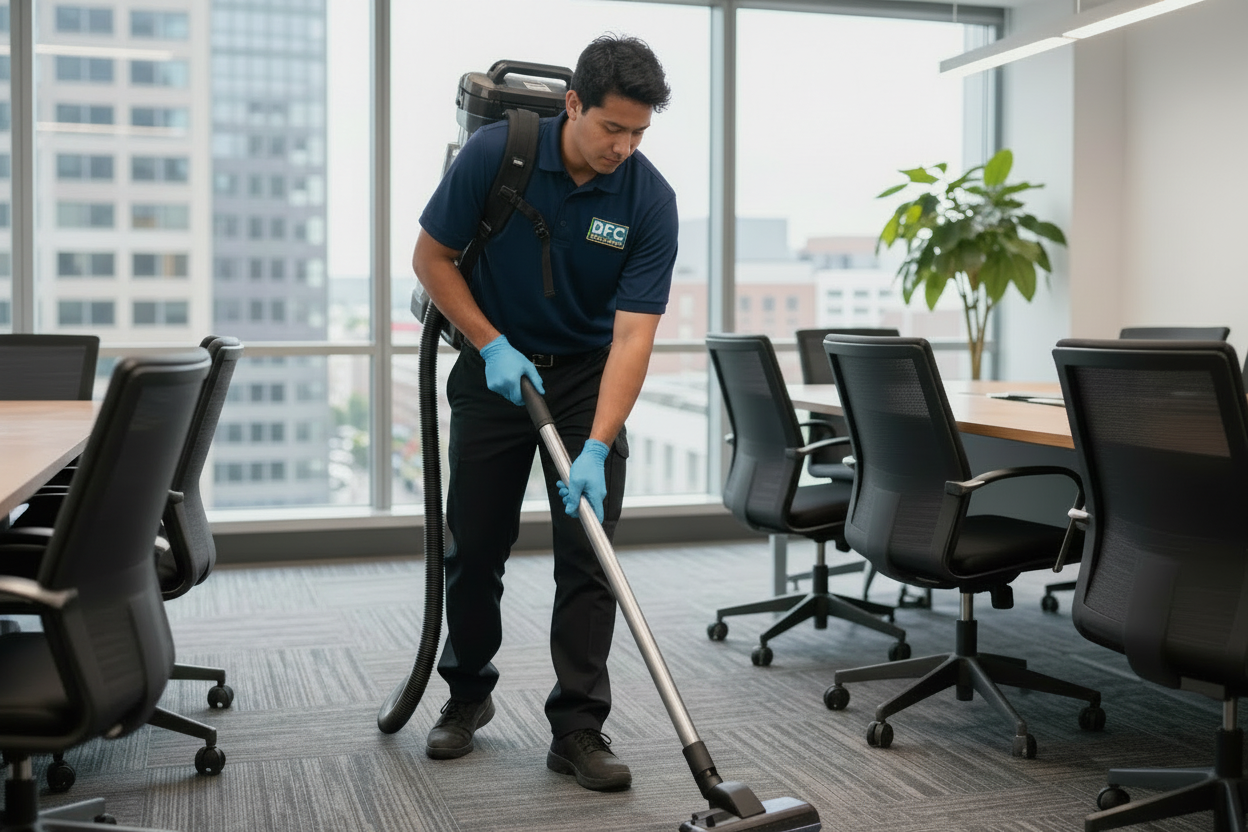 Freshly cleaned conference room carpet in a Wilsonville office
