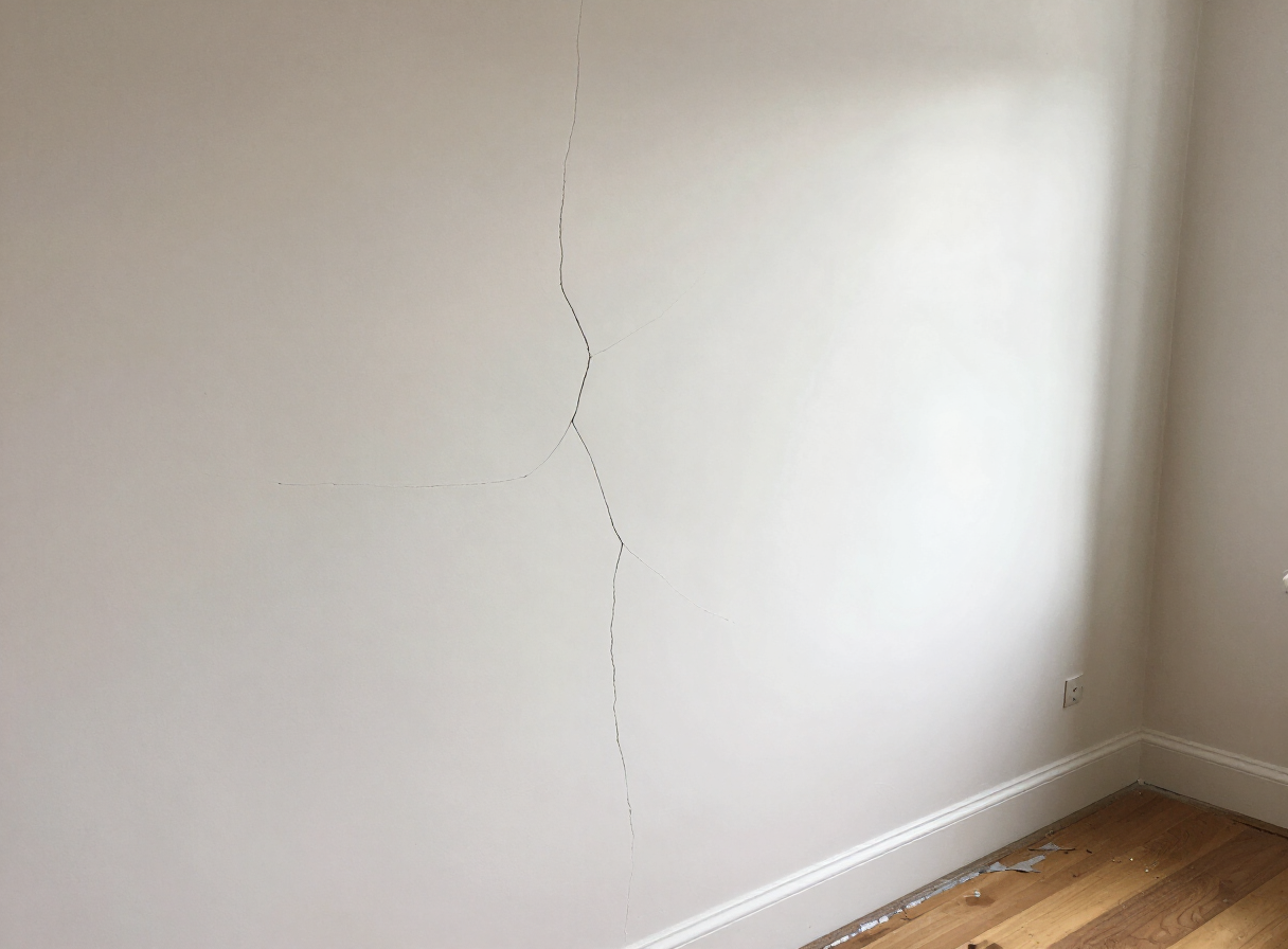 Repaired plaster wall crack in an older Ridgefield Park NJ home after skim coating and priming