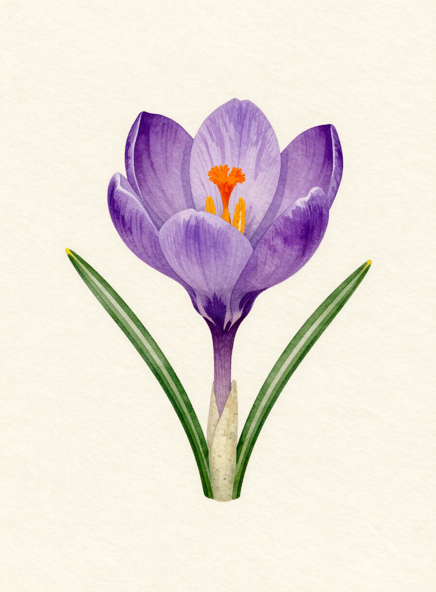 Watercolor painting of a violet Crocus
