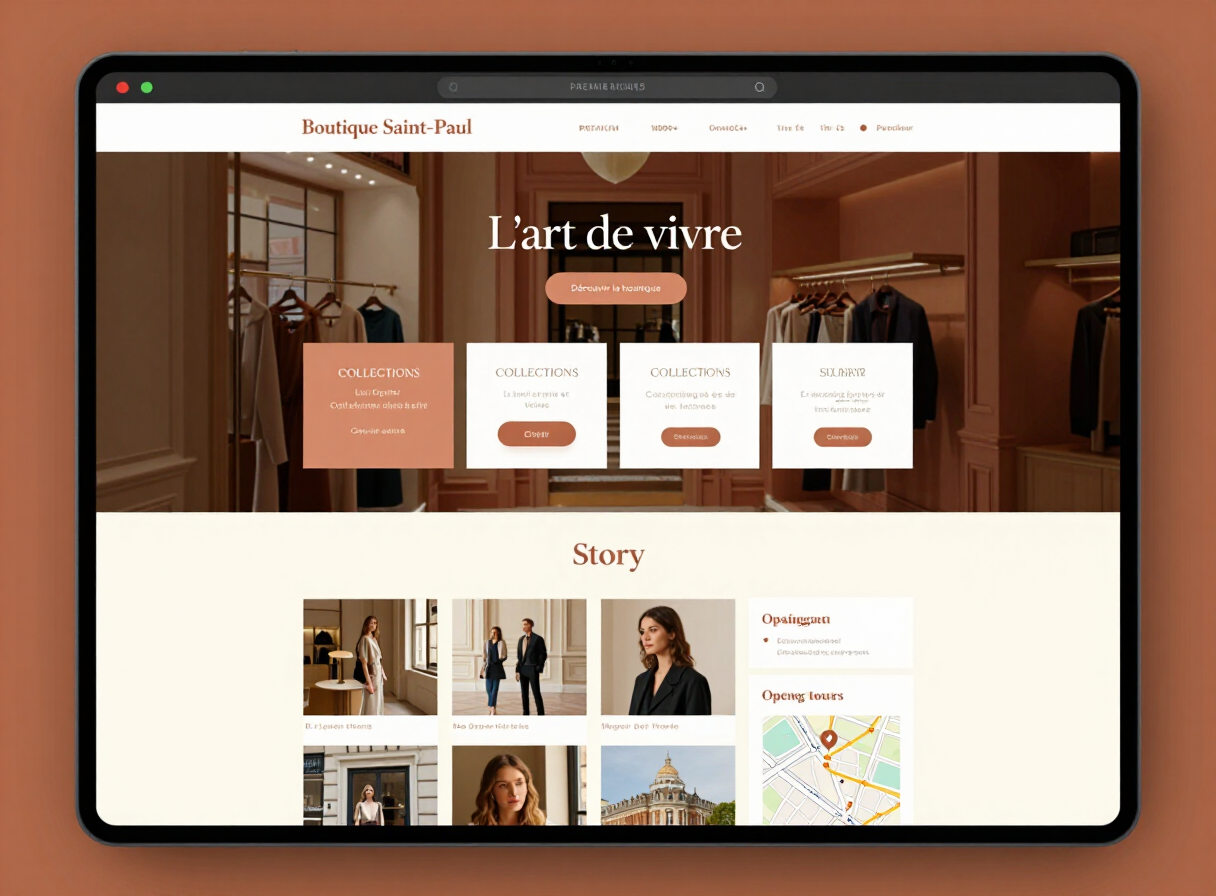 Page d’accueil du site de la boutique sur ordinateur