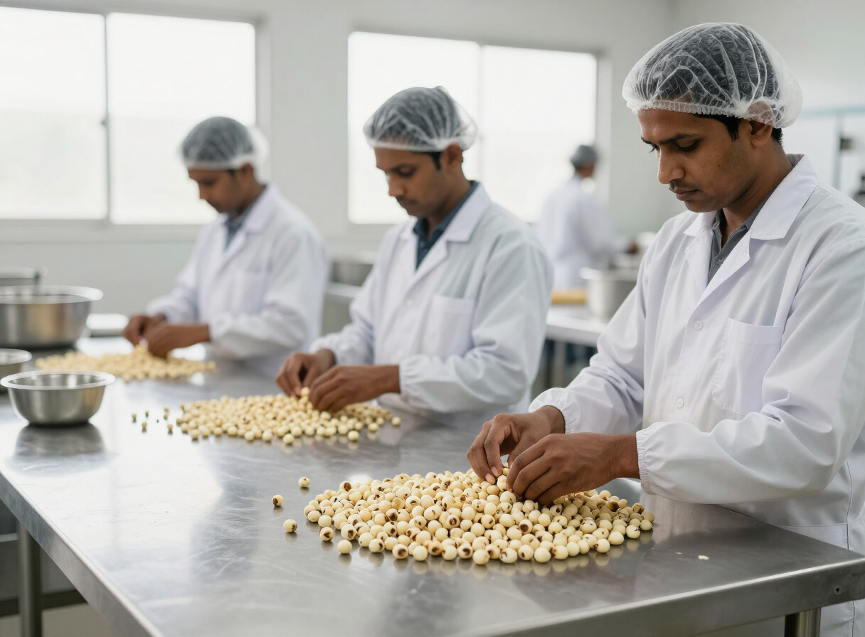 Nutcase facility — hand-sorting premium makhana