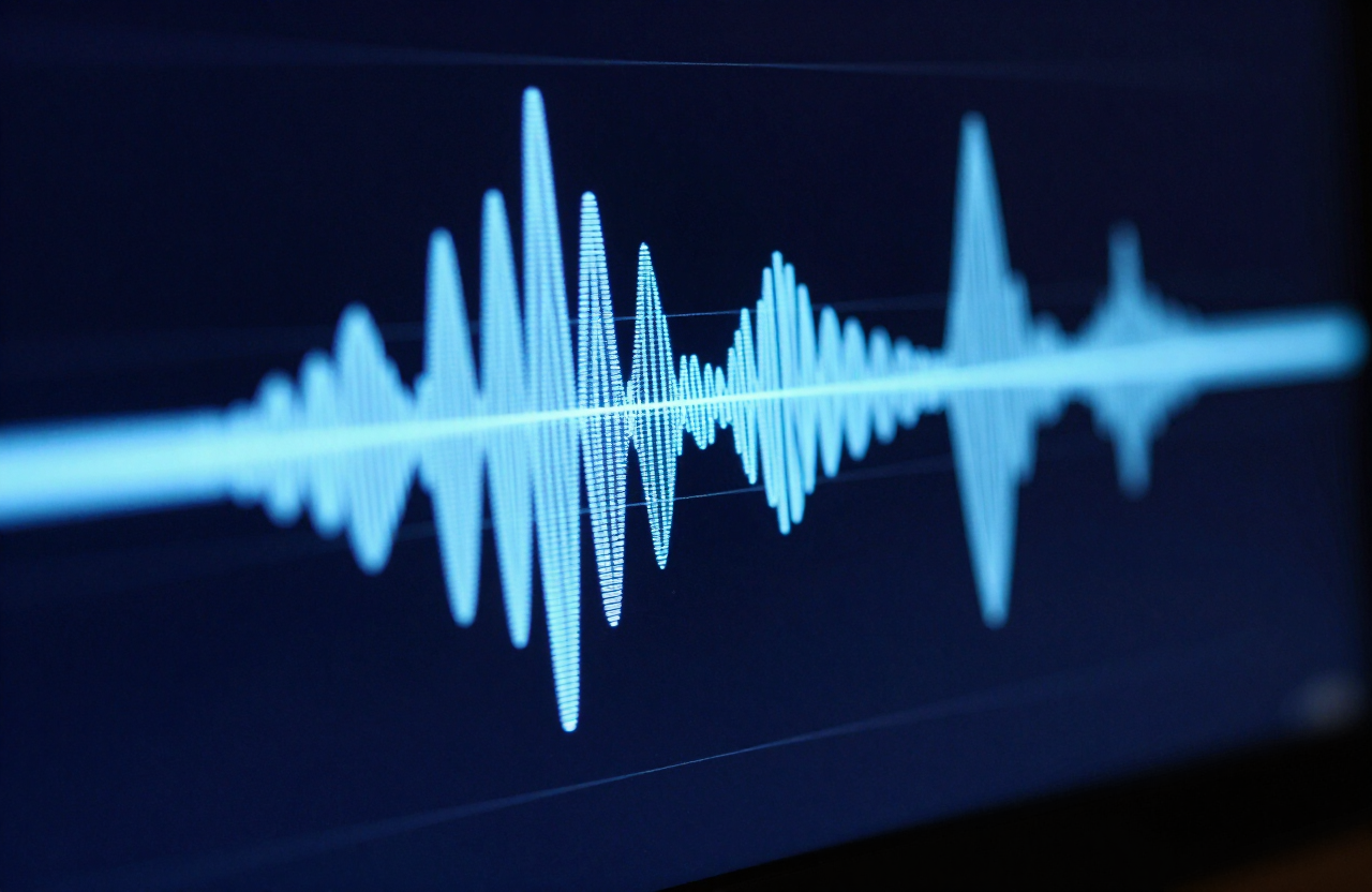 Live audio waveform from an AI call agent on a studio monitor
