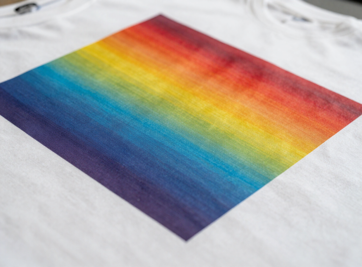 DTF direct to film transfer being heat pressed onto a navy tee shirt in a Melbourne workshop