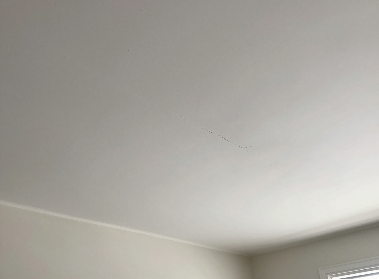 Repaired ceiling crack in an older Union City NJ apartment after priming