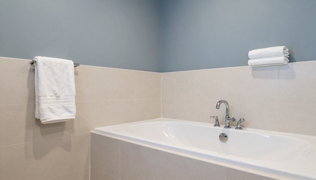 White bathtub with a glossy finish and a renewed tile surround