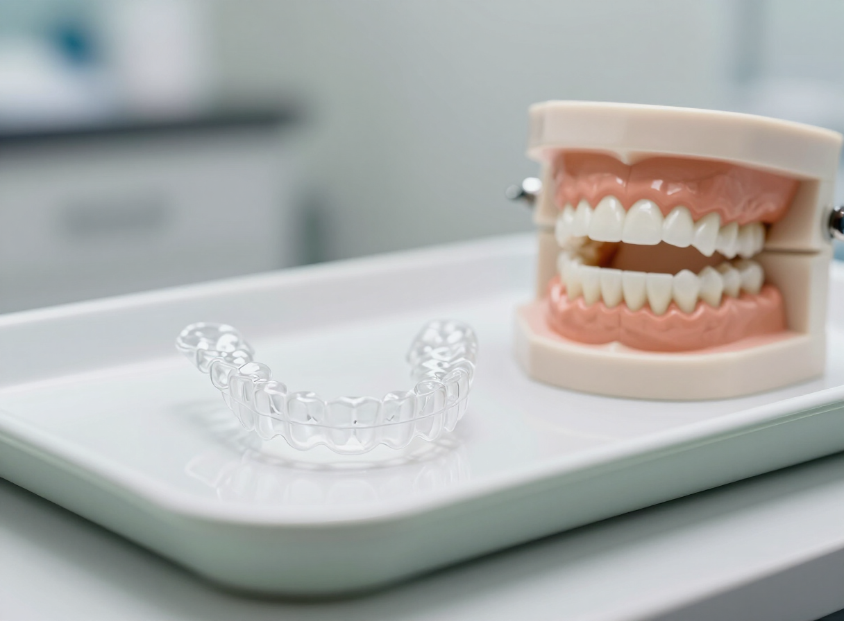 Aligners en kronen op een tandmodel