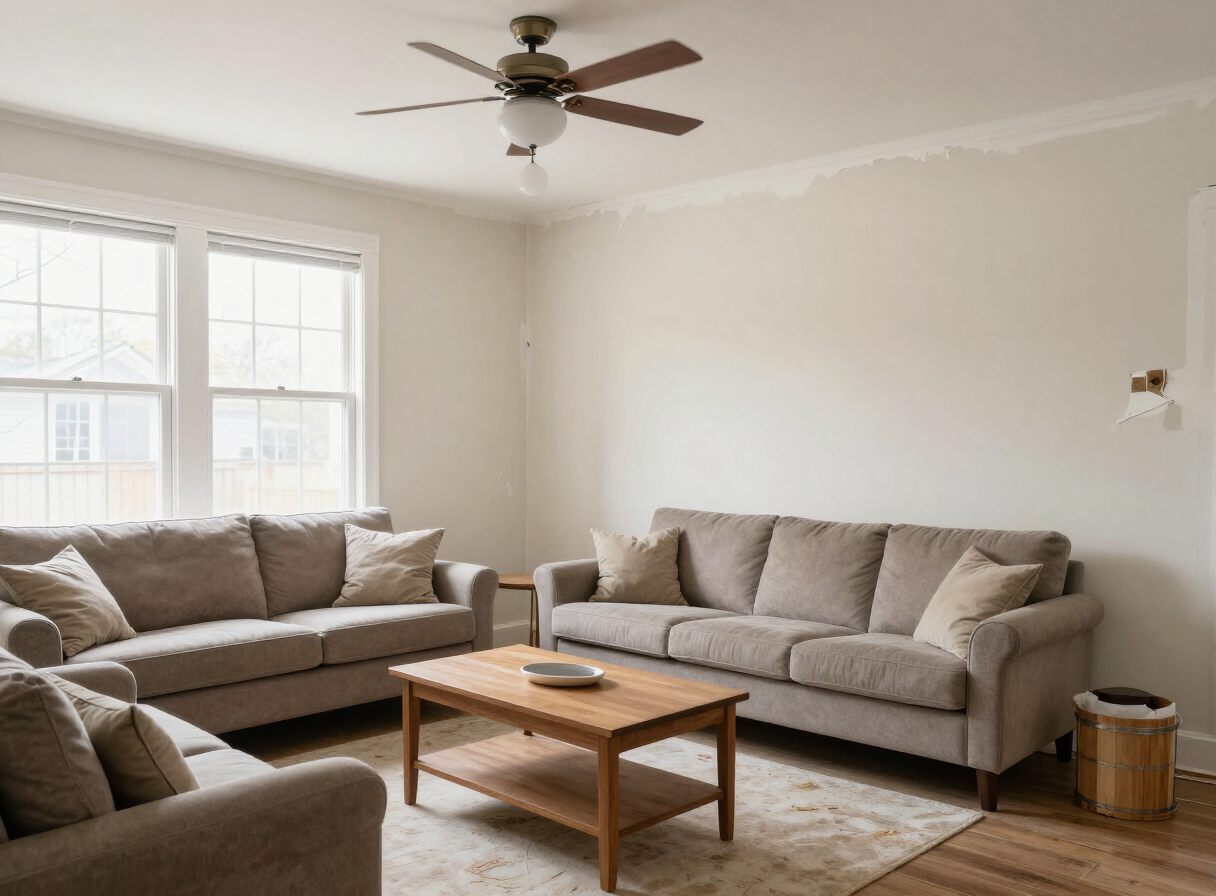 Living room in a Ridgefield Park NJ home before drywall repair and painting