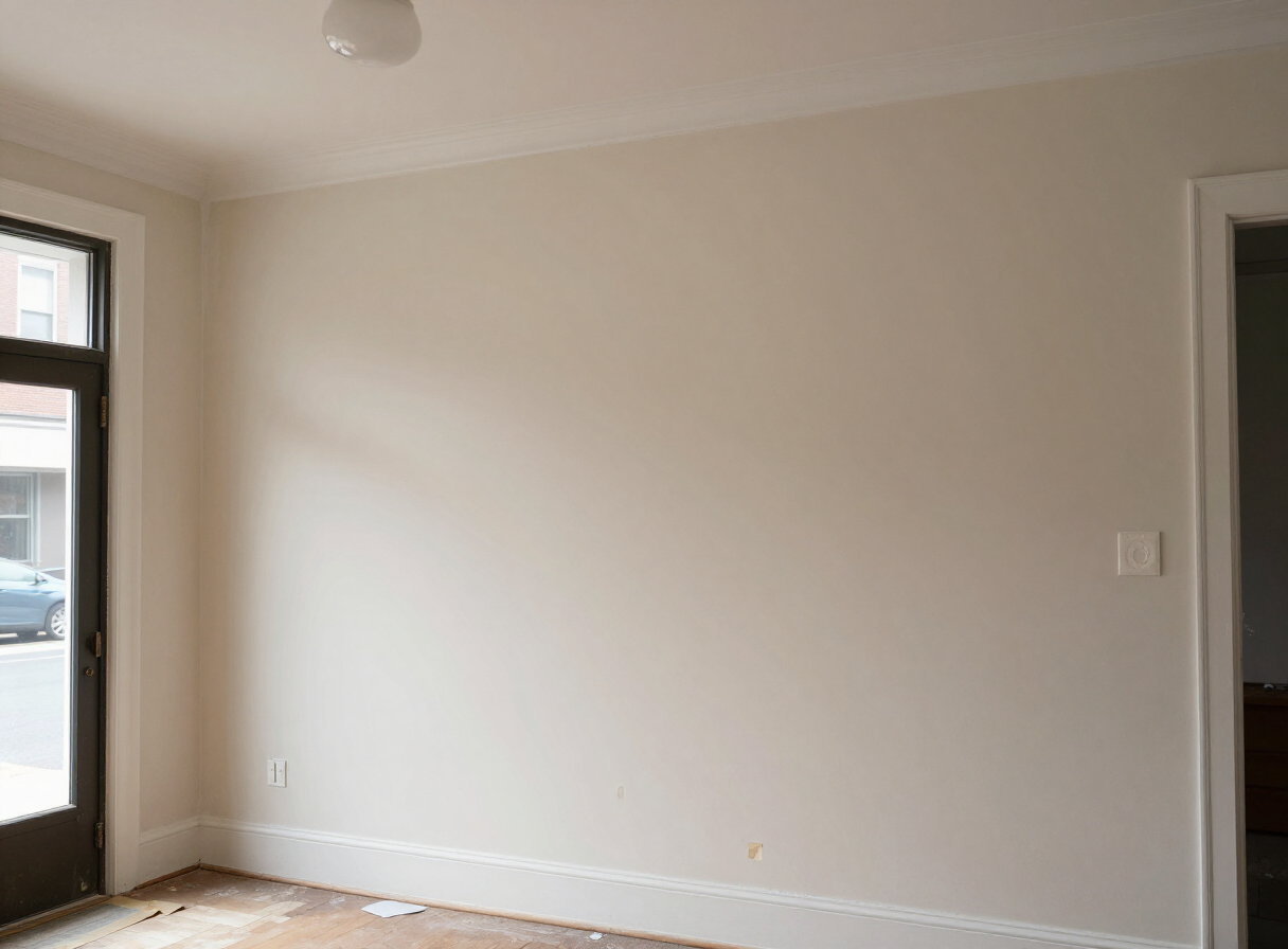Repaired and repainted interior wall of a residential unit above a Main Street storefront in Ridgefield Park NJ after plaster repair