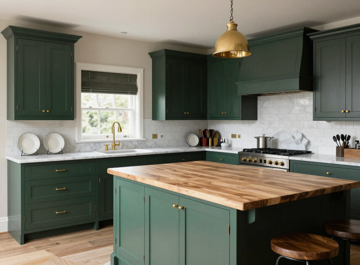 Forest Green & Brass — Kitchen by HS Kitchens Studio, Oxford