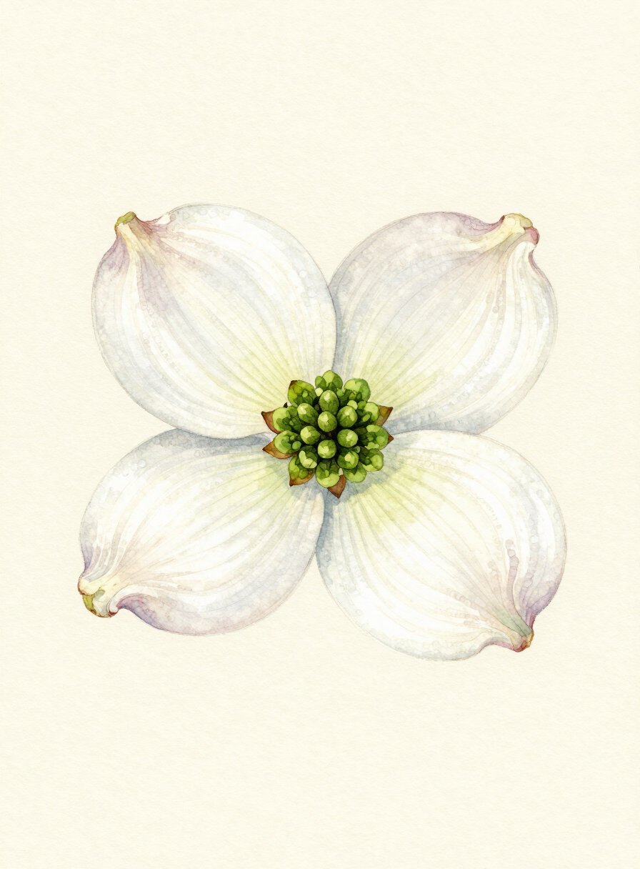 Watercolor painting of a white Dogwood Blossom