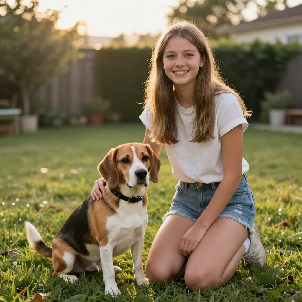 Léa avec Baxter, animal adopté